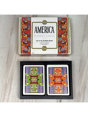 VTG MCM Heraclio Fournier AMERICA 2-Deck Set Canasta PLAYING CARDS Pre-Columbian